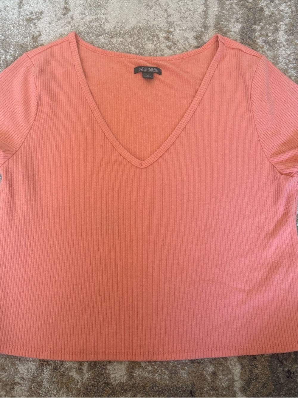 wild fable Ribbed V-Neck Cropped Top - Coral
